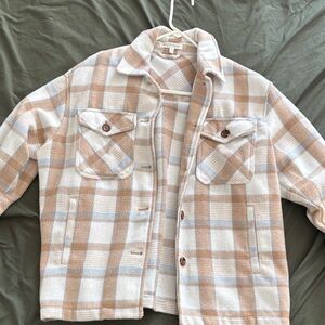Workshop Republic Clothing Tan and Blue Plaid Shirt